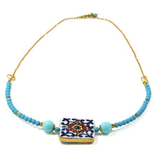 Load image into Gallery viewer, Necklace with red flower tiles with turquoise