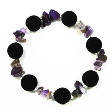 Carica l'immagine nel visualizzatore di Gallery, Bracciale elastico con lava dell'Etna ed ametista