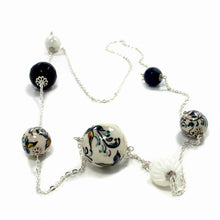 Load image into Gallery viewer, Long steel necklace with ceramic and semi-precious stones