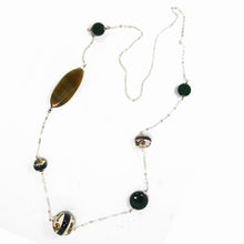 Load image into Gallery viewer, Long steel necklace with ceramic and semi-precious stones