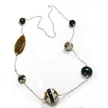 Load image into Gallery viewer, Long steel necklace with ceramic and semi-precious stones
