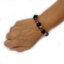 Carica l'immagine nel visualizzatore di Gallery, Bracciale elastico con lava dell'Etna ed ametista