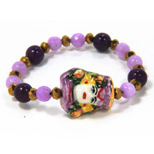 Carica l'immagine nel visualizzatore di Gallery, Bracciale elastico con testa in ceramica dipinta a mano