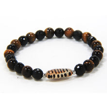 Carica l'immagine nel visualizzatore di Gallery, Bracciale elastico per uomo con lava dell'Etna e occhio di tigre e ceramica