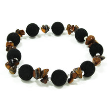 Carica l'immagine nel visualizzatore di Gallery, Bracciale elastico con lava dell'Etna e occhio di tigre