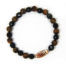 Carica l'immagine nel visualizzatore di Gallery, Bracciale elastico per uomo con lava dell'Etna e occhio di tigre e ceramica