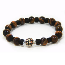 Load image into Gallery viewer, Elastic bracelet for men with Etna lava and tiger's eye and ceramic