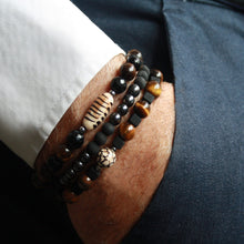 Load image into Gallery viewer, Elastic bracelet for men with Etna lava and tiger's eye and ceramic