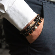 Load image into Gallery viewer, Elastic bracelet for men with Etna lava and tiger's eye and ceramic