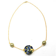 Choker necklace with yellow & blue design