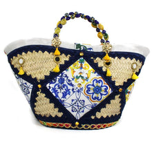Load image into Gallery viewer, SICILIAN HAND BAG &quot;COFFE &quot; CALTAGIRONE BLUE TILE
