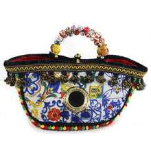 Load image into Gallery viewer, HAND BAGS &quot;COFFE&quot; CALTAGIRONE BLUE (SMALL)
