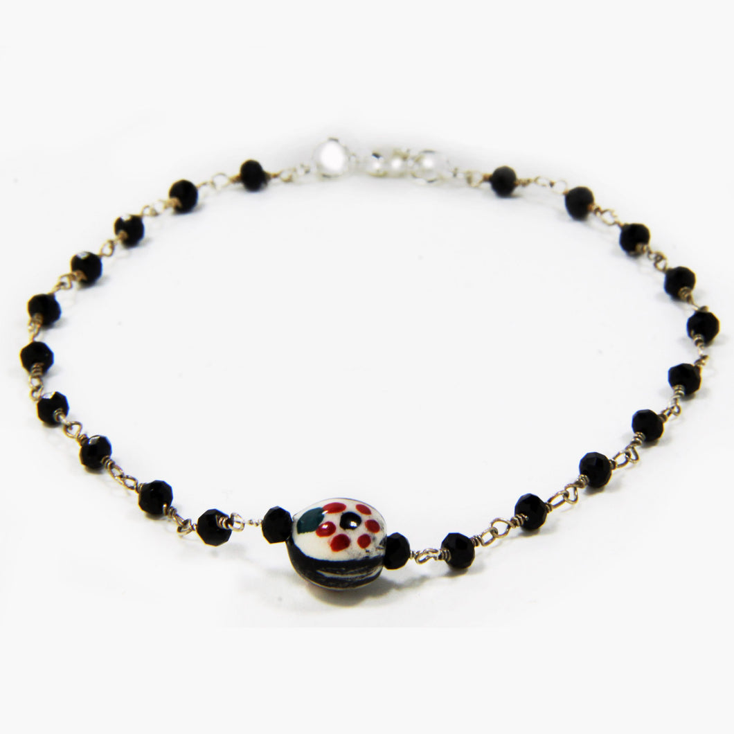 WOMAN METAL BRACELET WITH CERAMIC, ROSARY STYLE. MADE IN ITALY.