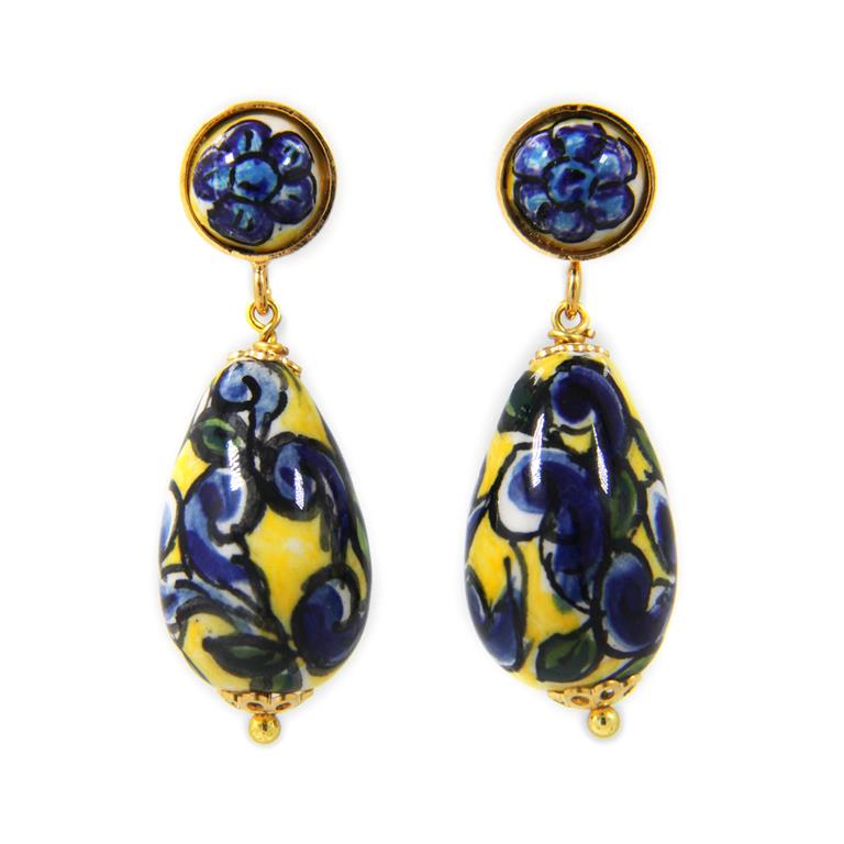 EARRINGS DROP WITH CURL YELLOW&BLUE