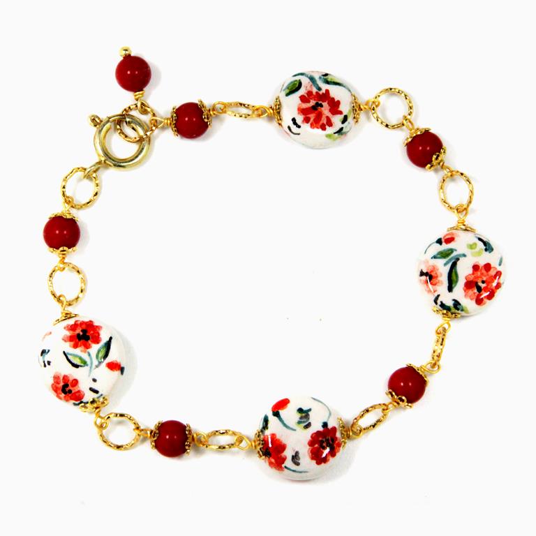 Bracelet with poppies and coral