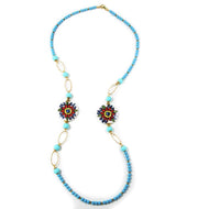 Long necklace with turquoise tiles