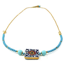 Load image into Gallery viewer, RED FLOWER TILES NECKLACE WITH TURQUOISE
