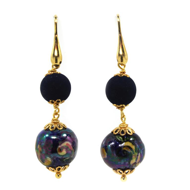 EARRINGS BLUE BALL WITH CALTAGIRONE DESIGN