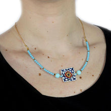 Load image into Gallery viewer, RED FLOWER TILES NECKLACE WITH TURQUOISE
