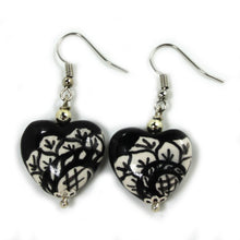 Load image into Gallery viewer, HEART SHAPED CERAMIC EARRINGS WITH HAND PAINTED CERAMIC. MADE IN ITALY.
