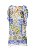 Load image into Gallery viewer, KAFTAN FOR WOMAN WITH CALTAGIRONE TILES IN CHIFFON SILK WITH ARTISTIC PRINTS THAT COME FROM PAINTINGS.
