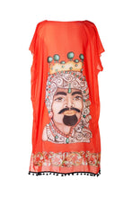 Load image into Gallery viewer, KAFTAN FOR WOMAN WITH SICILIAN MOOR (RED) IN CHIFFON SILK WITH ARTISTIC PRINTS THAT COME FROM PAINTINGS.
