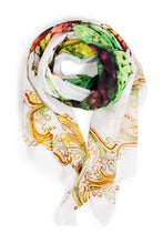 Load image into Gallery viewer, FOULARD FOR WOMAN WITH PRICKLY PEARS (WHITE) IN SILK CHIFFON WITH ARTISTIC PRINTS THAT COME FROM PAINTINGS.
