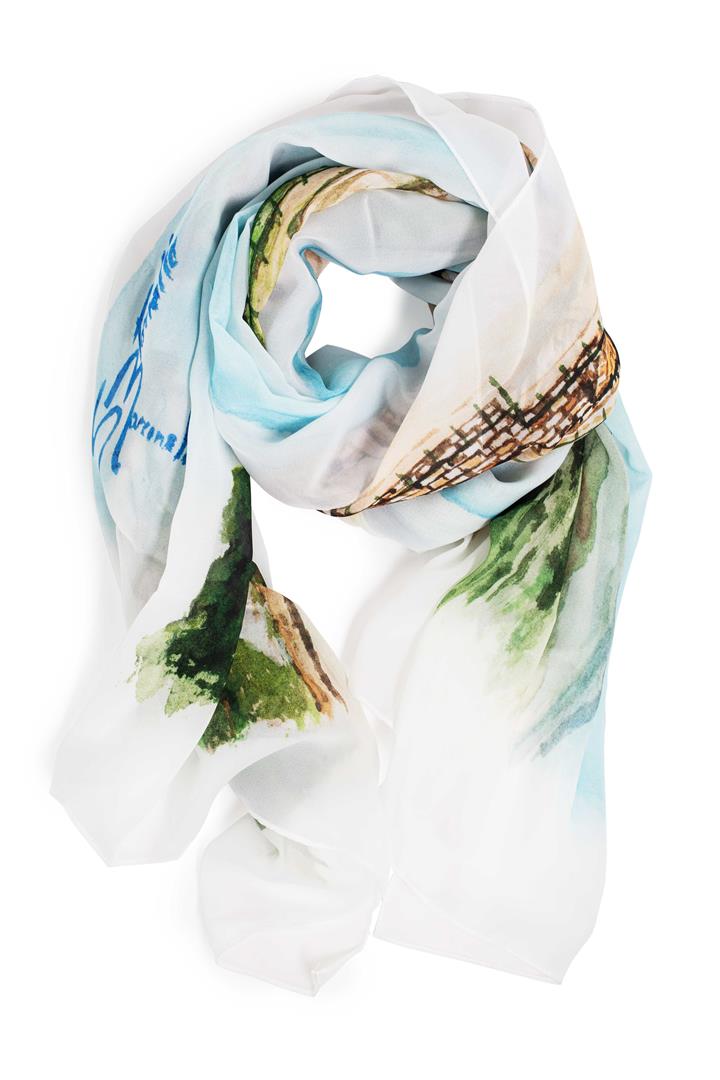FOUALRD FOR WOMAN WITH TAORMINA'S VIEW IN SILK CHIFFON WITH ARTISTIC PRINTS THAT COME FROM PAINTINGS.