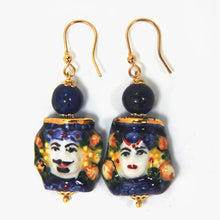 Load image into Gallery viewer, WOMAN EARRINGS WITH CALTAGIRONE HEAD. HAND PAINTED CERAMIC JEWELRY
