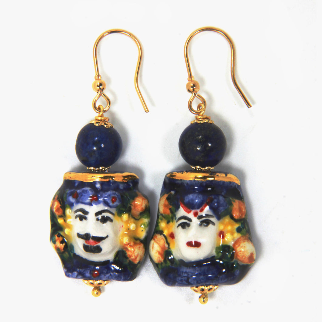 WOMAN EARRINGS WITH CALTAGIRONE HEAD. HAND PAINTED CERAMIC JEWELRY