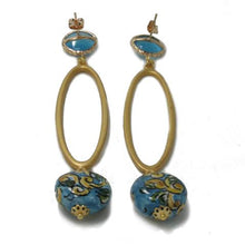 Load image into Gallery viewer, CALTAGIRONE TURQUOISE CRUSHED BALL LONG EARRINGS
