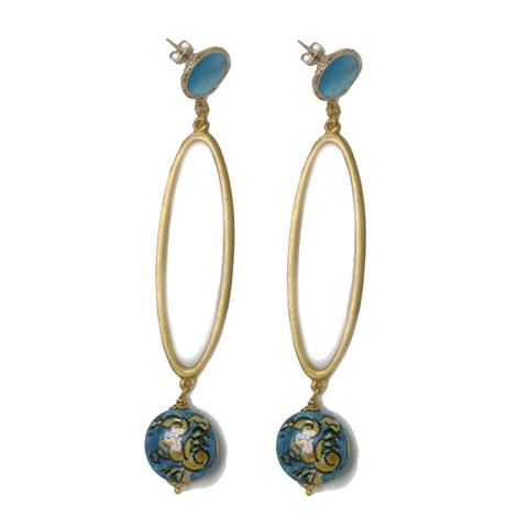 CALTAGIRONE TURQUOISE CRUSHED BALL LONG EARRINGS