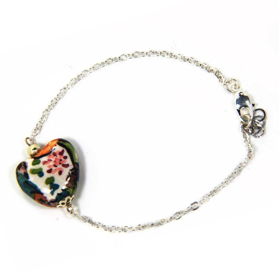 HEART SHAPED CERAMIC BRACELET WITH HAND PAINTED CERAMIC. MADE IN ITALY.