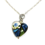 Hand-painted ceramic heart-shaped pendant (blue)