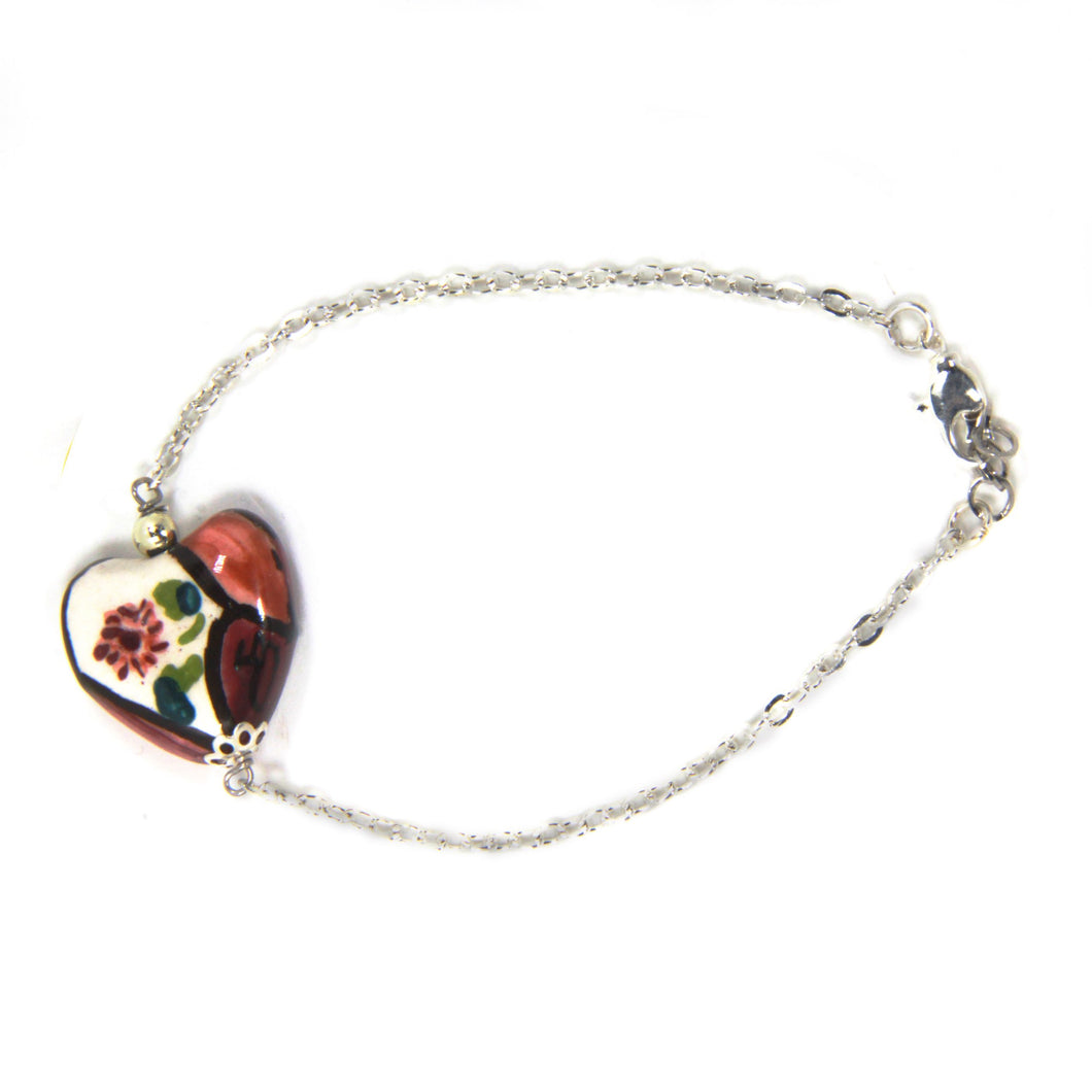 Bracelet with heart-shaped ceramic (burgundy)