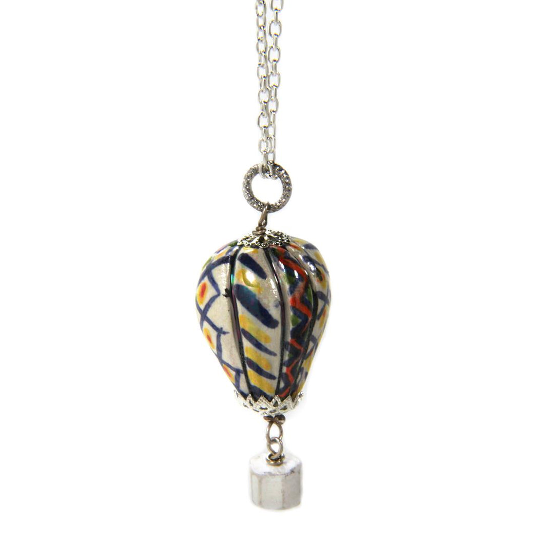 Hot air balloon shaped pendant with hand painted ceramic