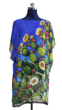 Load image into Gallery viewer, KAFTAN FOR WOMAN WITH PRICKLY PEARS (BLUE) IN SILK CHIFFON WITH ARTISTIC PRINTS THAT COME FROM PAINTINGS.
