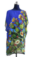KAFTAN FOR WOMAN WITH PRICKLY PEARS (BLUE) IN SILK CHIFFON WITH ARTISTIC PRINTS THAT COME FROM PAINTINGS.
