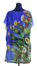 Load image into Gallery viewer, KAFTAN FOR WOMAN WITH PRICKLY PEARS (BLUE) IN SILK CHIFFON WITH ARTISTIC PRINTS THAT COME FROM PAINTINGS.
