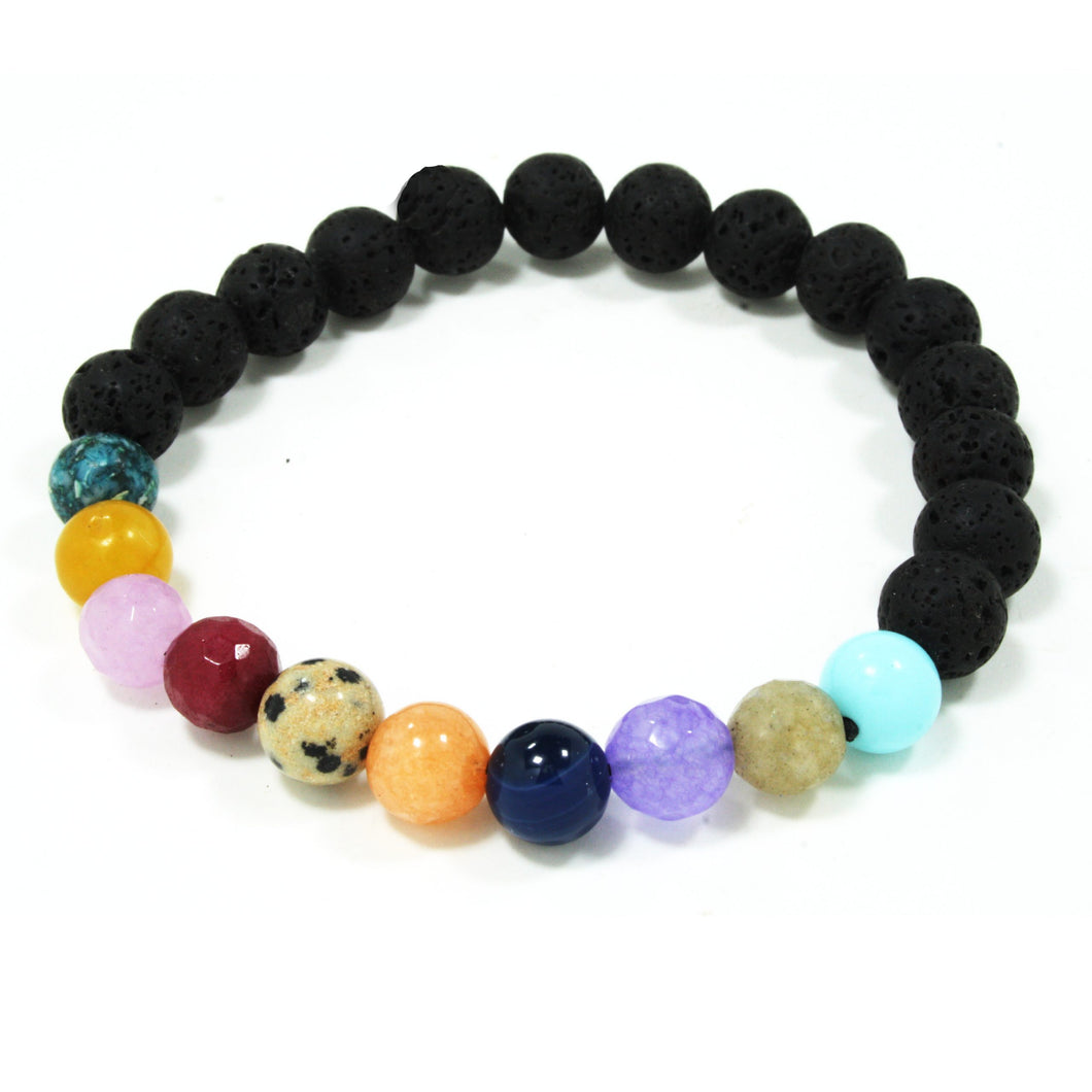 UNISEX BRACELET IN POROUS LAVA FROM ETNA AND COLORED SEMIPRECIOUS STONES. MADE IN ITALY.