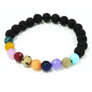 Elastic unisex bracelet in lava from Etna and colored semiprecious stones