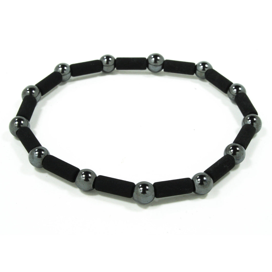 Elastic bracelet for men in lava from Etna and hematite