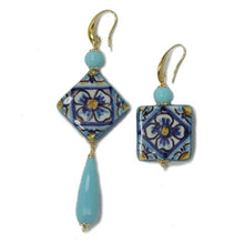 Load image into Gallery viewer, DIFFERENT CALTAGIRONE TILE EARRINGS WITH TURQUOISE
