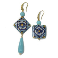 DIFFERENT CALTAGIRONE TILE EARRINGS WITH TURQUOISE