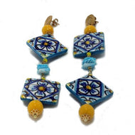 LONG CALTAGIRONE TILE EARRINGS WITH TURQUOISE