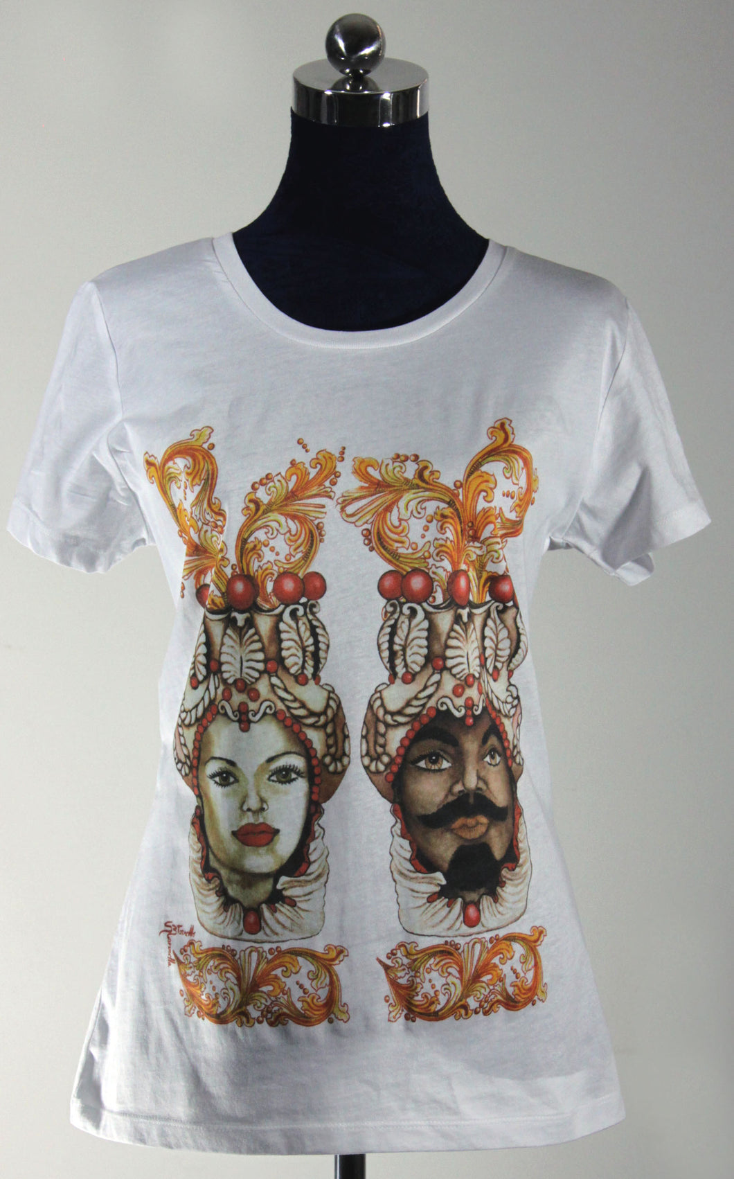 T-SHIRT FOR WOMAN MODEL WITH SICILIAN QUEEN&KING (ORANGE)