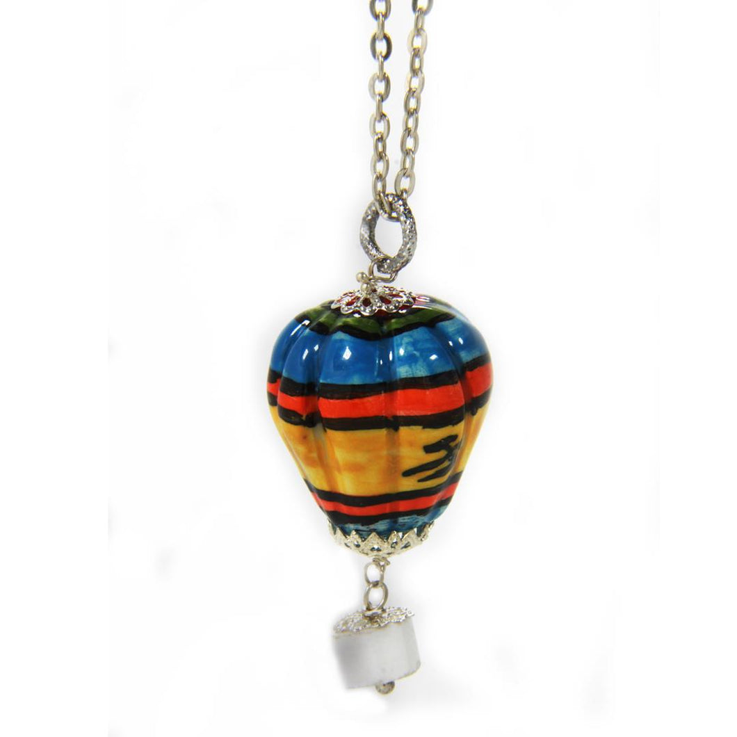 HOT AIR BALLOON WOMAN PENDANT WITH HAND PAINTED CERAMIC. MADE IN ITALY.