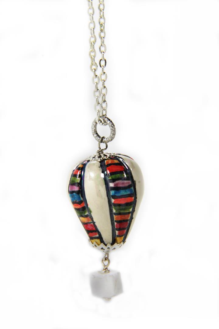 HOT AIR BALLOON WOMAN PENDANT WITH HAND PAINTED CERAMIC. MADE IN ITALY.