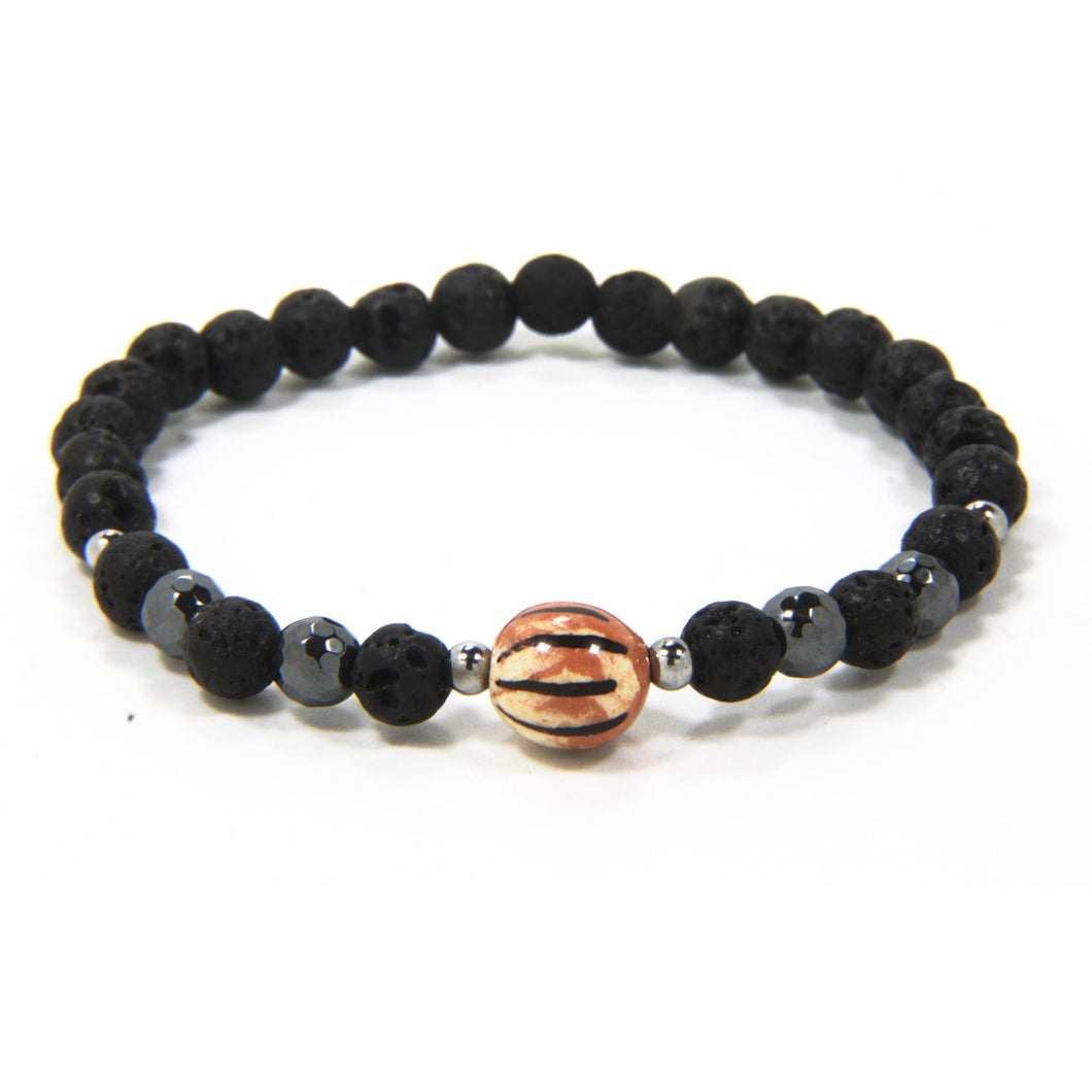 Elastic bracelet for men with lava and caramic