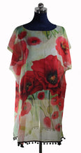 Load image into Gallery viewer, KAFTAN FOR WOMEN WITH POPPIES IN SILK CHIFFON WITH ARTISTIC PRINTS THAT COME FROM PAINTINGS.
